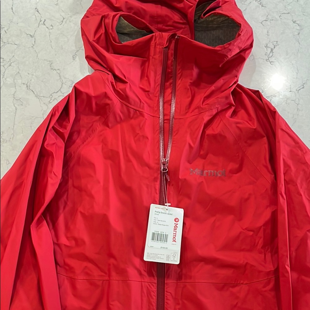 Marmot Vibrant Red Raincoat with Integrated Hood